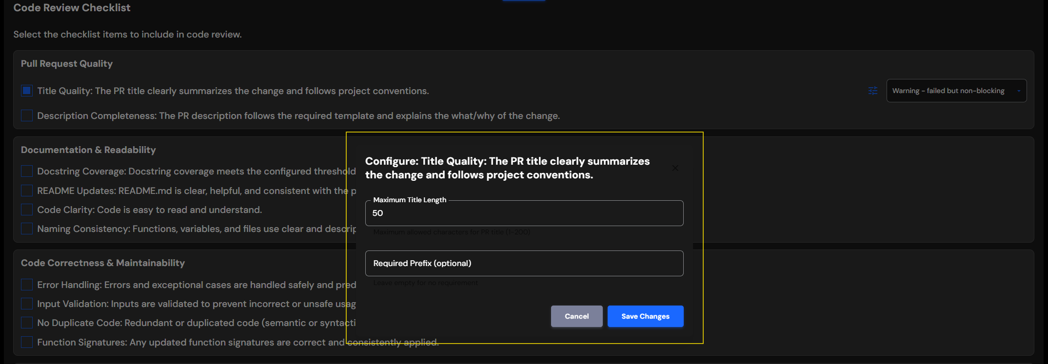 Configuration dialog example