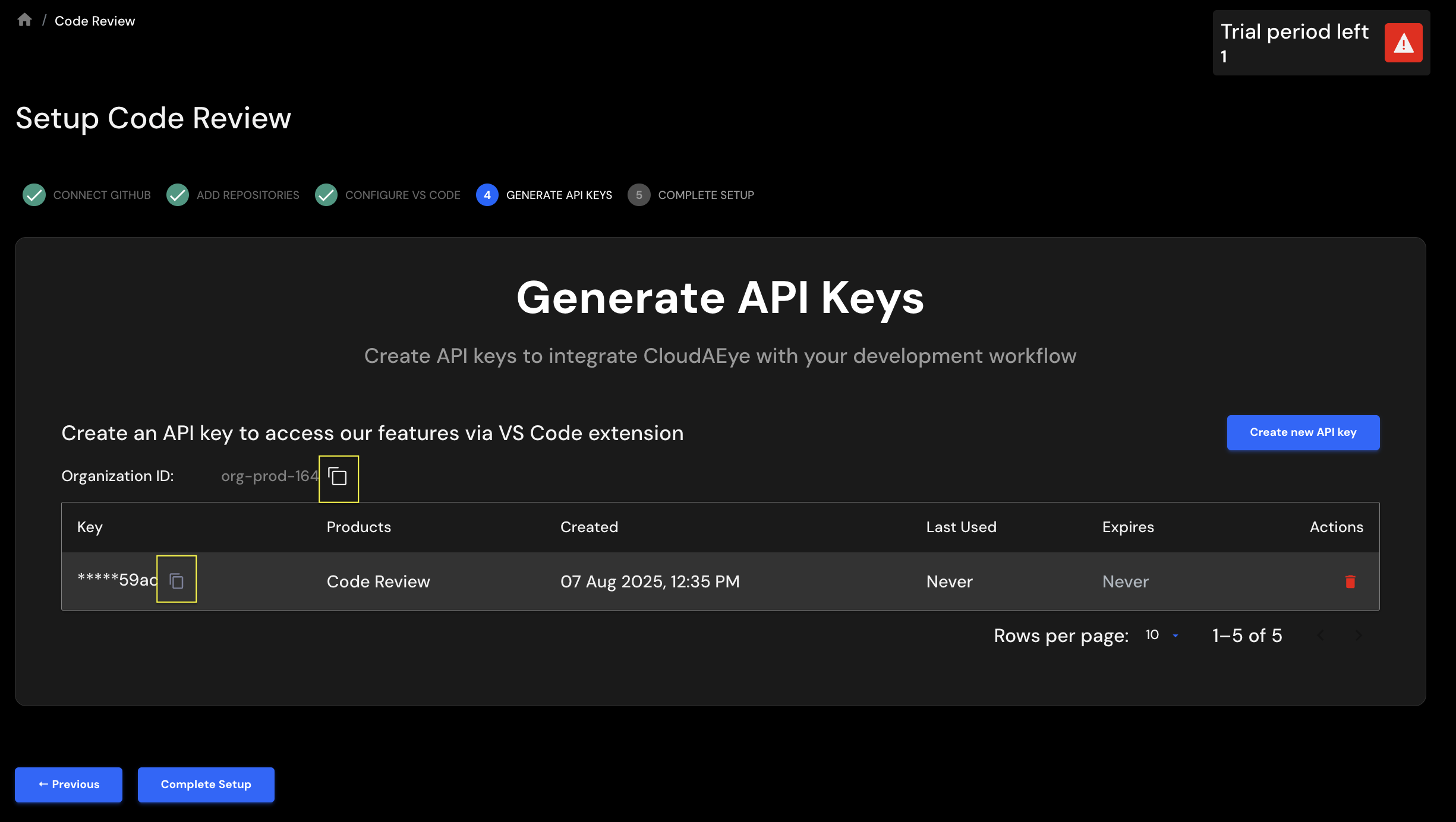  API Key Created Page